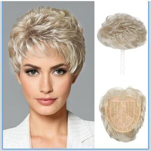 REECHO Hair Topper, Short Wiglet Synthetic Top Crown Hairpiece - Ash Blonde,NWT